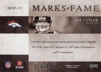 2008 Playoff Absolute Memorabilia - Marks of Fame #MOF-32 Jay Cutler Back