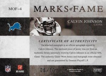 2008 Playoff Absolute Memorabilia - Marks of Fame Materials Autographs Prime #MOF-4 Calvin Johnson Back