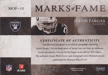 2008 Playoff Absolute Memorabilia - Marks of Fame Materials Autographs Prime #MOF-10 Justin Fargas Back