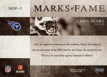 2008 Playoff Absolute Memorabilia - Marks of Fame Spectrum #MOF-5 Chris Henry Back