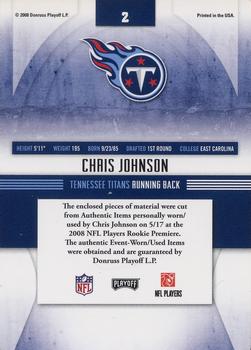 2008 Playoff Absolute Memorabilia - Rookie Jersey Collection #2 Chris Johnson Back