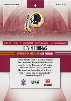 2008 Playoff Absolute Memorabilia - Rookie Jersey Collection #4 Devin Thomas Back