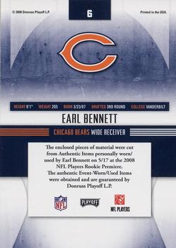 2008 Playoff Absolute Memorabilia - Rookie Jersey Collection #6 Earl Bennett Back