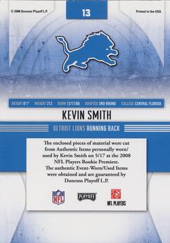 2008 Playoff Absolute Memorabilia - Rookie Jersey Collection #13 Kevin Smith Back