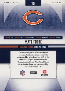 2008 Playoff Absolute Memorabilia - Rookie Jersey Collection #15 Matt Forte Back