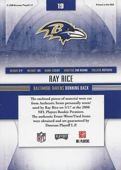2008 Playoff Absolute Memorabilia - Rookie Jersey Collection #19 Ray Rice Back