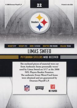 2008 Playoff Absolute Memorabilia - Rookie Jersey Collection #22 Limas Sweed Back