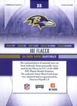 2008 Playoff Absolute Memorabilia - Rookie Jersey Collection #25 Joe Flacco Back