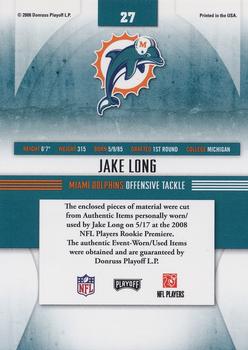 2008 Playoff Absolute Memorabilia - Rookie Jersey Collection #27 Jake Long Back