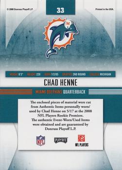 2008 Playoff Absolute Memorabilia - Rookie Jersey Collection #33 Chad Henne Back