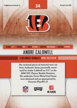 2008 Playoff Absolute Memorabilia - Rookie Jersey Collection #34 Andre Caldwell Back