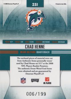 2008 Playoff Absolute Memorabilia - Rookie Premiere Materials AFC/NFC #251 Chad Henne Back