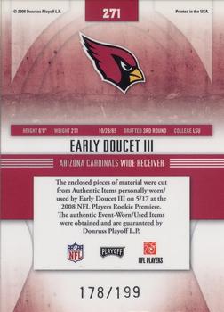 2008 Playoff Absolute Memorabilia - Rookie Premiere Materials AFC/NFC #271 Early Doucet Back