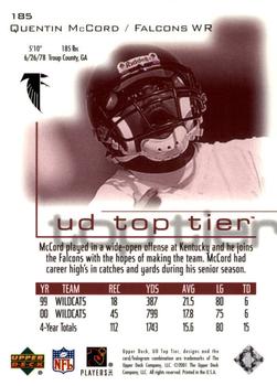 2001 Upper Deck Top Tier #185 Quentin McCord Back