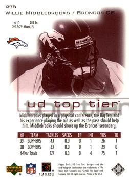 2001 Upper Deck Top Tier #278 Willie Middlebrooks Back