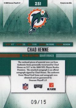 2008 Playoff Absolute Memorabilia - Rookie Premiere Materials Autographs Embossed Hologram Prime #251 Chad Henne Back