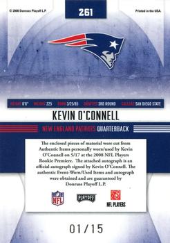 2008 Playoff Absolute Memorabilia - Rookie Premiere Materials Autographs Embossed Hologram Prime #261 Kevin O'Connell Back