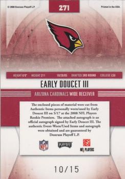 2008 Playoff Absolute Memorabilia - Rookie Premiere Materials Autographs Embossed Hologram Prime #271 Early Doucet Back