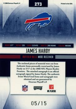 2008 Playoff Absolute Memorabilia - Rookie Premiere Materials Autographs Embossed Hologram Prime #273 James Hardy Back