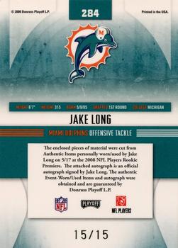 2008 Playoff Absolute Memorabilia - Rookie Premiere Materials Autographs Embossed Hologram Prime #284 Jake Long Back