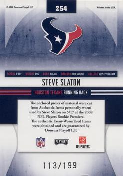 2008 Playoff Absolute Memorabilia - Rookie Premiere Materials NFL #254 Steve Slaton Back