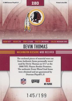 2008 Playoff Absolute Memorabilia - Rookie Premiere Materials NFL #280 Devin Thomas Back