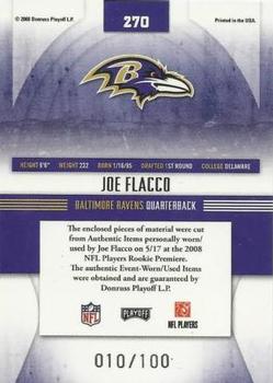2008 Playoff Absolute Memorabilia - Rookie Premiere Materials NFL Spectrum Prime #270 Joe Flacco Back