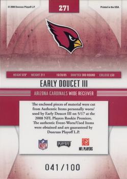 2008 Playoff Absolute Memorabilia - Rookie Premiere Materials NFL Spectrum Prime #271 Early Doucet Back