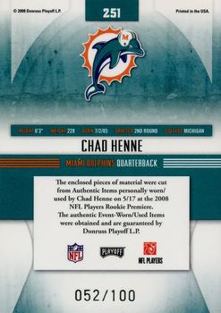 2008 Playoff Absolute Memorabilia - Rookie Premiere Materials Oversize #251 Chad Henne Back