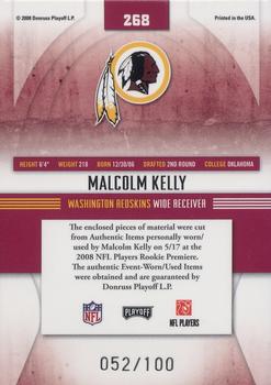 2008 Playoff Absolute Memorabilia - Rookie Premiere Materials Oversize Jersey Number #268 Malcolm Kelly Back