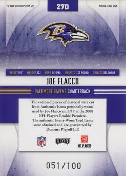 2008 Playoff Absolute Memorabilia - Rookie Premiere Materials Oversize Jersey Number #270 Joe Flacco Back