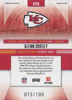 2008 Playoff Absolute Memorabilia - Rookie Premiere Materials Oversize Jersey Number #275 Glenn Dorsey Back