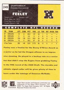 2001 Upper Deck Vintage #249 A.J. Feeley Back
