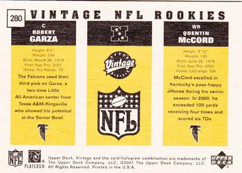 2001 Upper Deck Vintage #280 Quentin McCord / Roberto Garza Back