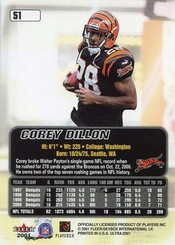 2001 Ultra #51 Corey Dillon Back