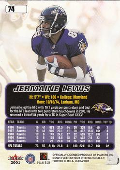 2001 Ultra #74 Jermaine Lewis Back
