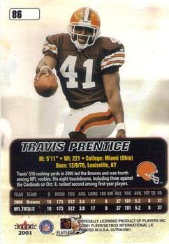 2001 Ultra #86 Travis Prentice Back
