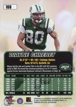 2001 Ultra #108 Wayne Chrebet Back