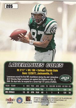 2001 Ultra #205 Laveranues Coles Back
