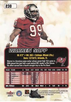 2001 Ultra #230 Warren Sapp Back