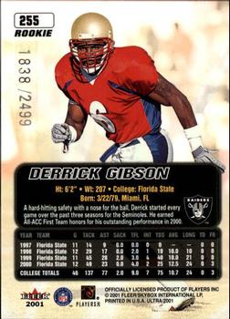 2001 Ultra #255 Derrick Gibson Back