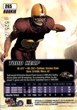 2001 Ultra #265 Todd Heap Back