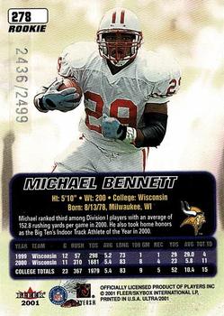 2001 Ultra #278 Michael Bennett Back