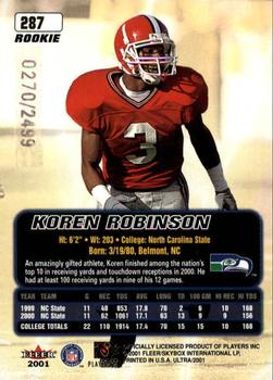 2001 Ultra #287 Koren Robinson Back