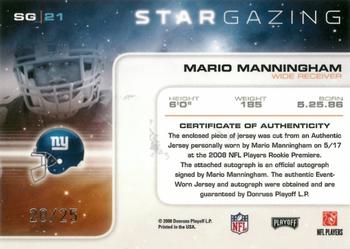 2008 Playoff Absolute Memorabilia - Star Gazing Materials Autographs #SG 21 Mario Manningham Back