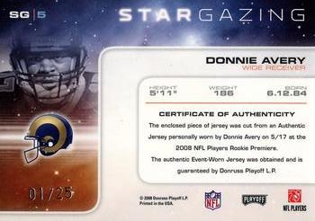 2008 Playoff Absolute Memorabilia - Star Gazing Materials Oversize Jersey Number #SG 5 Donnie Avery Back