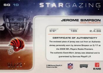2008 Playoff Absolute Memorabilia - Star Gazing Materials Oversize Jersey Number #SG 10 Jerome Simpson Back
