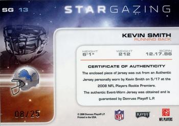 2008 Playoff Absolute Memorabilia - Star Gazing Materials Oversize Jersey Number #SG 13 Kevin Smith Back