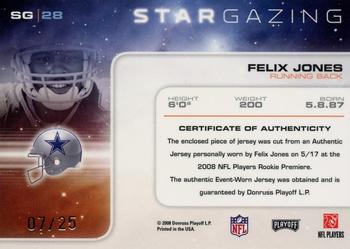 2008 Playoff Absolute Memorabilia - Star Gazing Materials Oversize Jersey Number #SG 28 Felix Jones Back