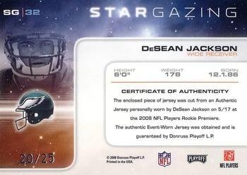 2008 Playoff Absolute Memorabilia - Star Gazing Materials Oversize Jersey Number #SG 32 DeSean Jackson Back